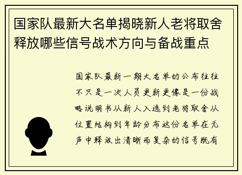 国家队最新大名单揭晓新人老将取舍释放哪些信号战术方向与备战重点